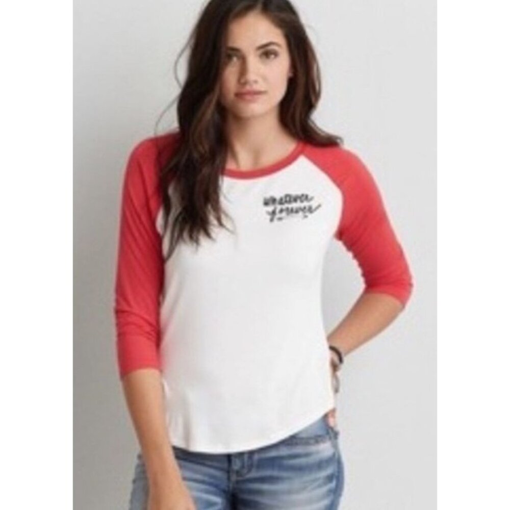 American‎ Eagle Soft & Sexy Baseball Raglan T Shirt Women XS Whatever Forever